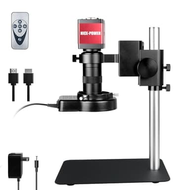 NICE-POWER Digital Microscope with Metal Base, 13MP 1080P HDMI VGA Industrial Microscope Magnifier, 130X Zoom C-Mount HD Lens, LED Ring Light, Soldering Electronic Repair Bench Microscopes - Image 1
