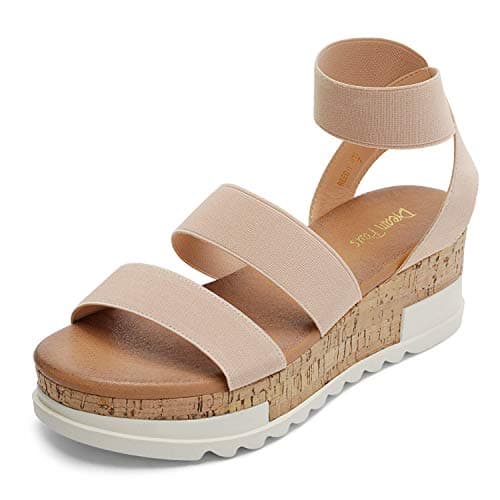 DREAM PAIRS Women's Open Toe Elastic Ankle Strap Casual Flatform Platform Wedges Sandals,Size 8.5,Nude,REED-1 - Image 1