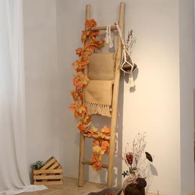 FUIN Fully Assembled 6ft Wood Blanket Ladder Living Room Decorative Wall Leaning Farmhouse Quilt Display Holder Rustic Wooden Towel Rack for Bathroom, Brown - Image 5