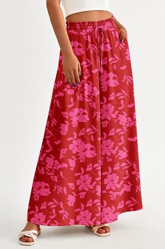 PRETTYGARDEN Women's 2025 Summer Wide Leg Palazzo Pants High Waisted Flowy Pockets Trendy Casual Lounge Boho Beach Trousers (Print Red,Medium) - Image 7