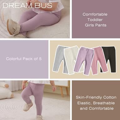 DREAM BUS 5 Pack Toddler Girl Pants Baby Girl Solid Ribbed Pants Toddler Girls Bottoms Leggings Newborn Cotton Jogger - Image 4
