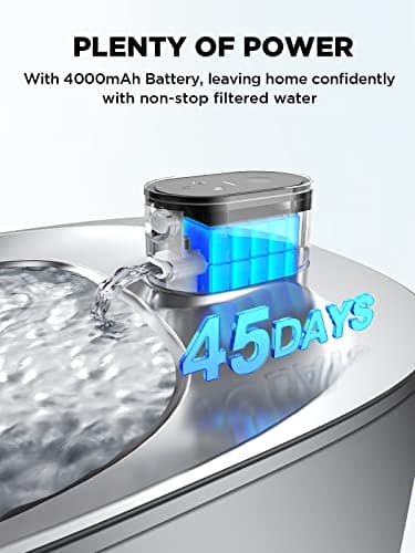 Cordless Cat Water Fountain, Battery Operated, 4L/135fl oz Stainless Steel Pet Water Fountain for Cats Dogs with Motion Sensor, Ultra Quiet Cat Drinking Fountain with 6 Filters (YPD-C004S) - Image 4