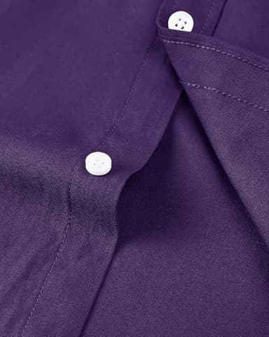 Alimens & Gentle Men's Short Sleeve Oxford Shirt Regular Fit Button Down Collar Shirts with Pocket Dark Purple - Image 6