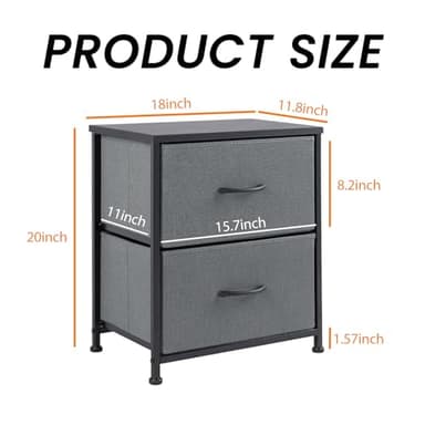 Sweetcrispy Nightstand with 2 Storage Drawers, 20" Height End Table Small Bed Side Furniture, Wooden Top Fabric Cabinet Kids Night Stand Mini Dresser for Bedroom, Closet, Entryway, College Dorm - Image 3