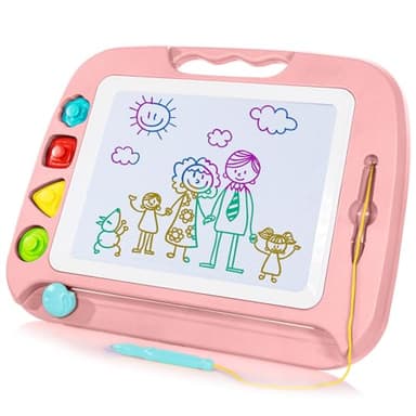 SGILE Large Magnetic Drawing Board - 4 Colors 16×13in Doodle Pad with 4 Stamps for Toddlers, Learning Toy Board Etch Sketch Gift for 36+ Month Kids Girls Boys, Light-Pink - Image 1