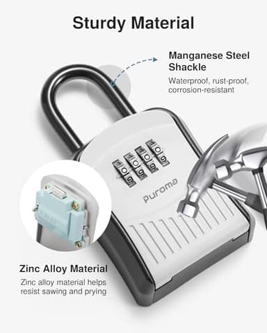 Puroma Lock Box Combination Key Lock Box, Wall-Mounted Portable Storage Lockbox for Keys with Resettable Code, Outside Safe Security Box for House, Apartment, Office Key Storage (2 Pack, Gray) - Image 3