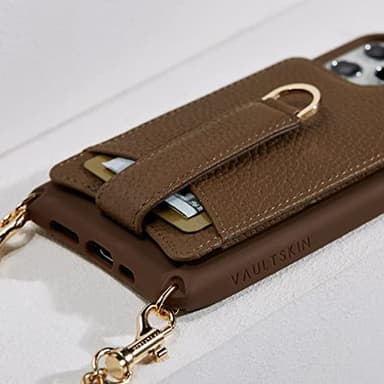 Vaultskin Victoria Crossbody iPhone Leather Wallet Case, Fashionable Bumper for Cards and Cash - Holds up to 8 Cards (Brown - Chain Strap, iPhone 12/12 Pro) - Image 4