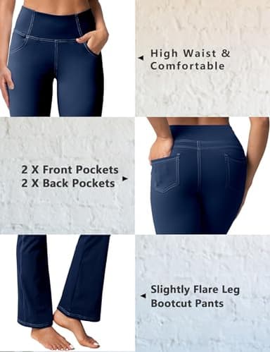 CHANLEED Women's Bootcut Yoga Pants, Flare Leggings with Pockets High Waist Causal Dress Pants Petite/Regular/Tall（Petite Navy Blue-M） - Image 4