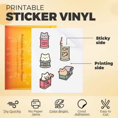 HTVRONT Printable Vinyl Sticker Paper, 100 Sheets Glossy Waterproof Sticker Paper For Inkjet Printer & Laser Printer, Dries Quickly-Standard Letter Size 8.5"X11" - Image 2
