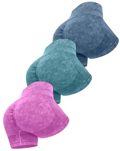 ATHVOTAR Workout Gym Biker Shorts Women: High Waisted Seamless Sports Running Butt Lifting Shorts Sets Washed Navy/Washed Turquoise/Washed Rose S - Image 1