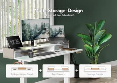 Claiks Standing Desk with Drawers, Adjustable Stand Up Electric Standing Desk Adjustable Height with Storage Shelf and Splice Board, 59 Inch, White - Image 4