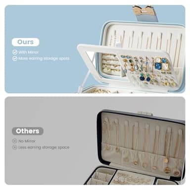 Lolalet 2 Layer Jewelry Box for Teen Girls & Young Women, Jewelry Organizer Case with Bow Clasp and Mirror for Earrings Rings Necklaces Storage, Gift Idea -Blue - Image 4
