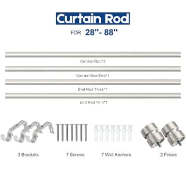 Briofox Silver Curtain Rods for Windows 48 To 84 Inch Heavy Duty Modern End Cap 1 Inch Curtain Rods Adjustable Decorative Drapery Rod for Home,Office,Apartment,Farmhouse - Image 6