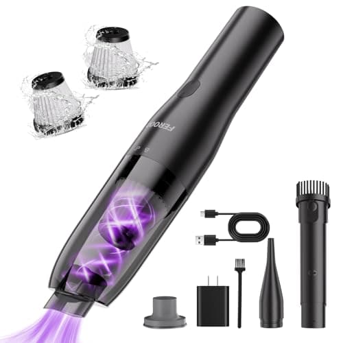 FEROOD Mini Vacuum Cleaner, 0.86 Lb Ultra-Lightweight Vacuum for Car Portable, Handheld Vacuum Cordless Rechargeable Cleaner with Low Noise Blower, Washable HEPA Filter, Seen on TV - USB Car Charging
