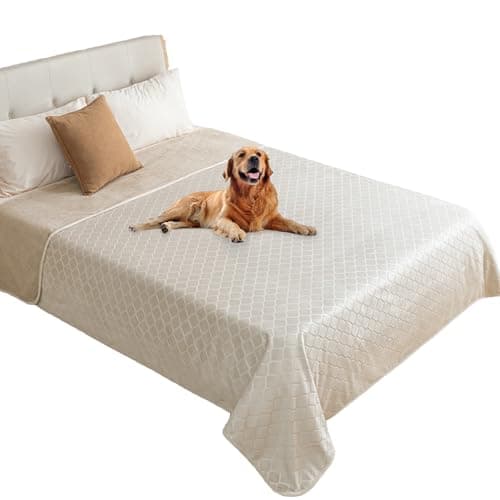 fuguitex Waterproof Dog Blanket Bed Cover Dog Crystal Velvet Moroccan Fuzzy Cozy Plush Pet Blanket Throw Blanket for Couch Sofa(82 * 82 inch, Cream+Beige) - Image 1