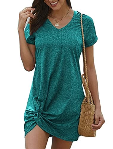 Locryz Summer Dresses for Women Knot Casual Beach Cover Ups Sundress M Turquoise - Image 4