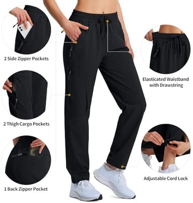 Women's Hiking Pants Quick Dry Lightweight Cargo Pants UPF 50 Water Resistant Zipper Pockets for Golf Travel Work Camping Black - Image 4