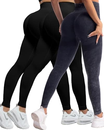 CHRLEISURE Workout Leggings Sets for Women, Gym Scrunch Butt Butt Lifting Seamless Leggings 3 Piece (2Black,MS Black, L) - Image 1