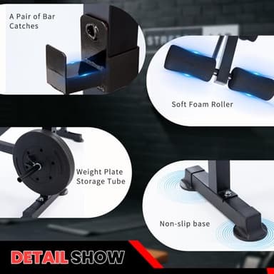 Standard Weight Bench Set with Leg Extension and Leg Curl, Adjustable Bench Press Set with Squat Rack, Foldable Flat Incline Decline Workout Bench for Home Gym Full Body(US Stock) - Image 6