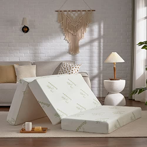 SINWEEK Memory Foam Folding Mattress, 4 Inch Foldable Trifold Mattress Topper, CertiPUR-US Certified Guest Bed with Cooling Cover & Waterproof Lining - Image 1