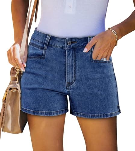 SANMM Jean Shorts for Women Stretchy Ripped Jean Shorts Mid Waisted Shorts Denim Shorts Navy M - Image 1