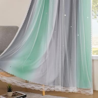 XiDi Blackout Curtains for Bedroom & Kids Room - Rainbow, Unicorn Wall Decals - Green, Grey - 34x84 Inch - 1 Panel - Image 4