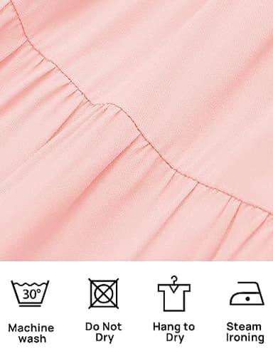 ZESICA Women's 2025 Summer Square Neck Short Puff Sleeve Solid Color High Waist Casual Smocked Flowy A Line Tiered Midi Dress,Pink,Medium - Image 7