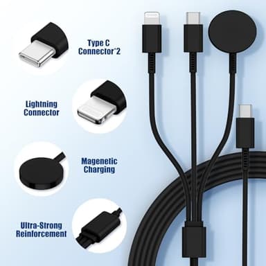 Susnwere 3 in1 USB C Magnetic Watch Charger,Magnetic iWatch Fast Charging Cable 6ft for iPhone 16/15/14/13/12 Pro/Max/XR/XS/XS Max and Apple Watch Series SE/8/7/6/5/4/3/2/1 38mm 40mm 42mm 44mm 45mm - Image 3