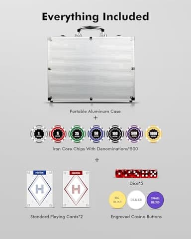 HEITOK Casino Poker Set with Numbered Chips 500-Piece for Card Board Game, 11.5 Gram with Playing Cards Waterproof for Texas Hold'em, Blackjack Gambling, Card Club or Late Night Poker Games - Image 6