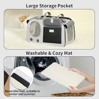 Cat, Dog Carrier for Pets up to 15 lbs, Soft-Sided Collapsible Pet Carrier with Sturdy Base, Roll-up Curtain and Large Storage Bag, Cat Bag for Medium Cats and Small Dogs - Image 4