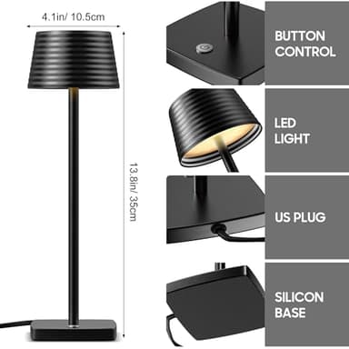 SHANGCAI Set of 2 Industrial Bedside Table Lamp - 2 Level Brightness Dimmable LED Modern Desk Lamps Nightstand Table Light for Bedroom Living Room Office Black - Image 6