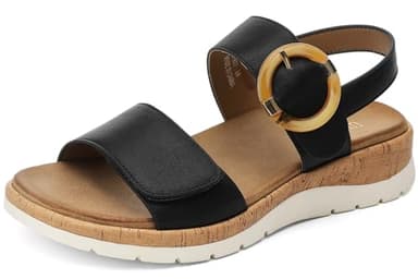 UBFEN Womens Flat Sandals Arch Support Open Toe Walking Comfy Casual Low Wedge Summer Shoes Black Size US 10.5 - Image 1