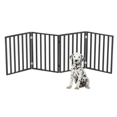 Pet Gate - 4-Panel Indoor Foldable Dog Fence for Stairs, Hallways, or Doorways - 72x24-Inch Wood Freestanding Dog Gates by PETMAKER (Black) - Image 1