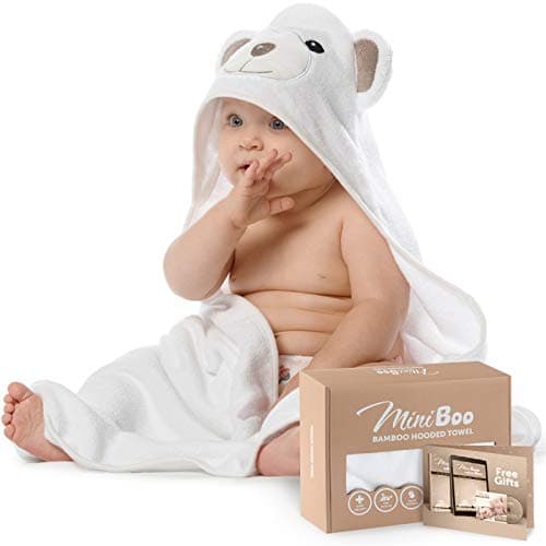 MINIBOO Hooded Baby Towels for Newborn & Toddler - Super Soft Baby Bath Towels with Hood, Highly Absorbent Viscose Made from Bamboo Hooded Towel for Boys, Girls, Newborn Essentials. - Image 1