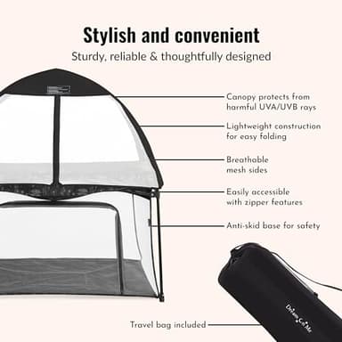 Dream On Me Ziggy Square Playpen with Canopy – Black/White, Spacious Baby Play Yard, UV and Bug Protection, Padded Floor, Foldable and Travel-Friendly - Image 5