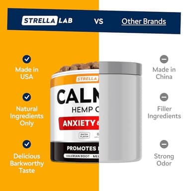 STRELLALAB Advanced Calming Chews for Dogs - Hemp Treats + Melatonin - Sleep Aid - Relaxing Treats - Stress Relief During Fireworks, Thunder - Made in USA - Bacon - 60Ct - Image 4