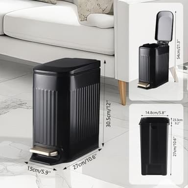SYNCVIBE Slim Bathroom Trash Can with Lid Soft Close, Stainless Steel Garbage Can Step Trash Bin with Removable Inner Bucket for Bedroom, Office, Kitchen (Matt Black, 1.8 Gallons) - Image 5