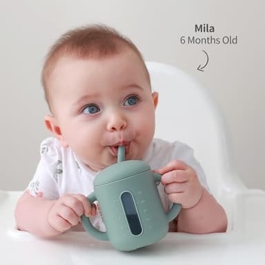 SAMiGO Silicone Sippy Cup, Baby Straw Cup for 6 12 18 Months, Sippy Cup with Straw for Toddlers 1-3 Years, Baby Water Cup for Drinking and Training, 6 oz - Image 4