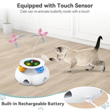 Xuyub 3in1 Interactive Cat Toys Moving Ambush Feather, Spinning Butterfly, Track Balls, Rechargeable Automatic Activated Kitten Toys for Indoor Cats, Cat Feather Toy for All Breeds - Image 4