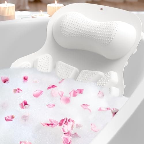 RUseeN Bath Pillow Luxury Bathtub Pillow, Bath Pillows for Tub Head Neck and Back Support, Non-Slip Soft Silicon Bath Tub Pillow with Strong Suction Cup, Bath Accessories Spa Gifts, White - Image 1