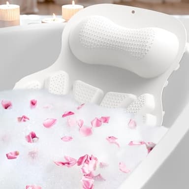 RUseeN Bath Pillow Luxury Bathtub Pillow, Bath Pillows for Tub Head Neck and Back Support, Non-Slip Soft Silicon Bath Tub Pillow with Strong Suction Cup, Bath Accessories Spa Gifts, White - Image 1