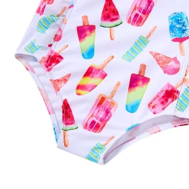 RAISEVERN Baby Girls Swimsuit Ruffles Bathing Suits 3T Cute Cartoon Colorful Ice Cream Beach Sport White Summer One Piece Swimwear Backless Quick-Dry Swimming Bodysuit for 4t Little Girl - Image 4