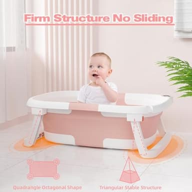 napei Collapsible Baby Bathtub,Baby Bath Tub with Soft Cushion & Thermometer,Baby Bathtub Newborn to Toddler 0-36 Months,Portable Travel Baby Tub - Image 3