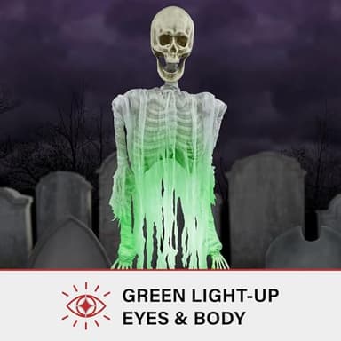 Haunted Hill Farm Motion Activated Floating Skeleton Ghost Over Tombstone by Tekky, Battery Operated Halloween Animatronic for Indoor or Covered Outdoor Creepy Halloween Decorations, Halloween Props - Image 5