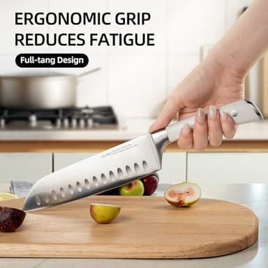 KnifeSaga Knife Set, Premium 15 Piece Japanese High Carbon Stainless Steel Knives Set for Kitchen with Block and Sharpener, Razor Sharp Kitchen Knife Block Sets with Ergonomic Full-tang Handle, White - Image 3