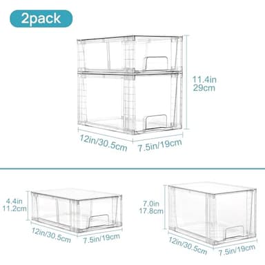 Vtopmart 4 Pack Clear Stackable Storage Drawers,Easy to Assemble Bathroom Organizers and Storage with handles,Plastic Drawers for Kitchen Pantry,Cabinet,Under Sink Organization - Image 3