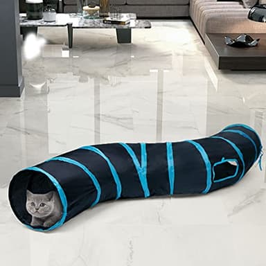 Sheldamy Cat Tunnel, S-2-Way Cat Tunnels for Indoor Cats, Collapsible Cat Play Tunnel, Interactive Toy Maze Cat House with 1 Play Ball for Cats, Puppy, Kitty, Kitten, Rabbit (Blue & Black) - Image 7