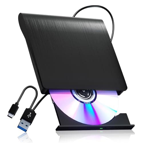 juwuoi External CD/DVD Drive for Laptop PC CD DVD Player USB 3.0 Portable Optical Drive CD Burner Compatible with Windows 10 11 Linux Mac OS (Black) - Image 1
