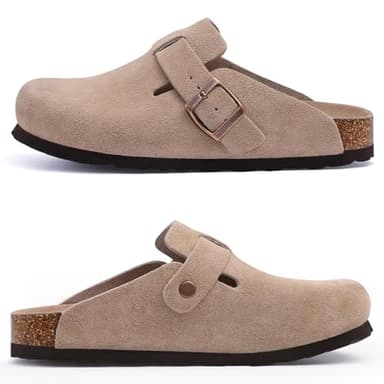 Asgard Women's Suede Clogs Leather Mules Arch Support Potato Shoes with Comfort Cork Footbed Taupe 41 - Image 6