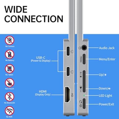 VisionOwl Portable Monitor-15.6 Inch Travel Screen FHD 1080P FreeSync Frameless USB-C Computer Display with Type-C HDMI Speakers for Laptop PC Mac Surface PS4/5 Xbox, with Cover Stand, VESA Mountable - Image 6